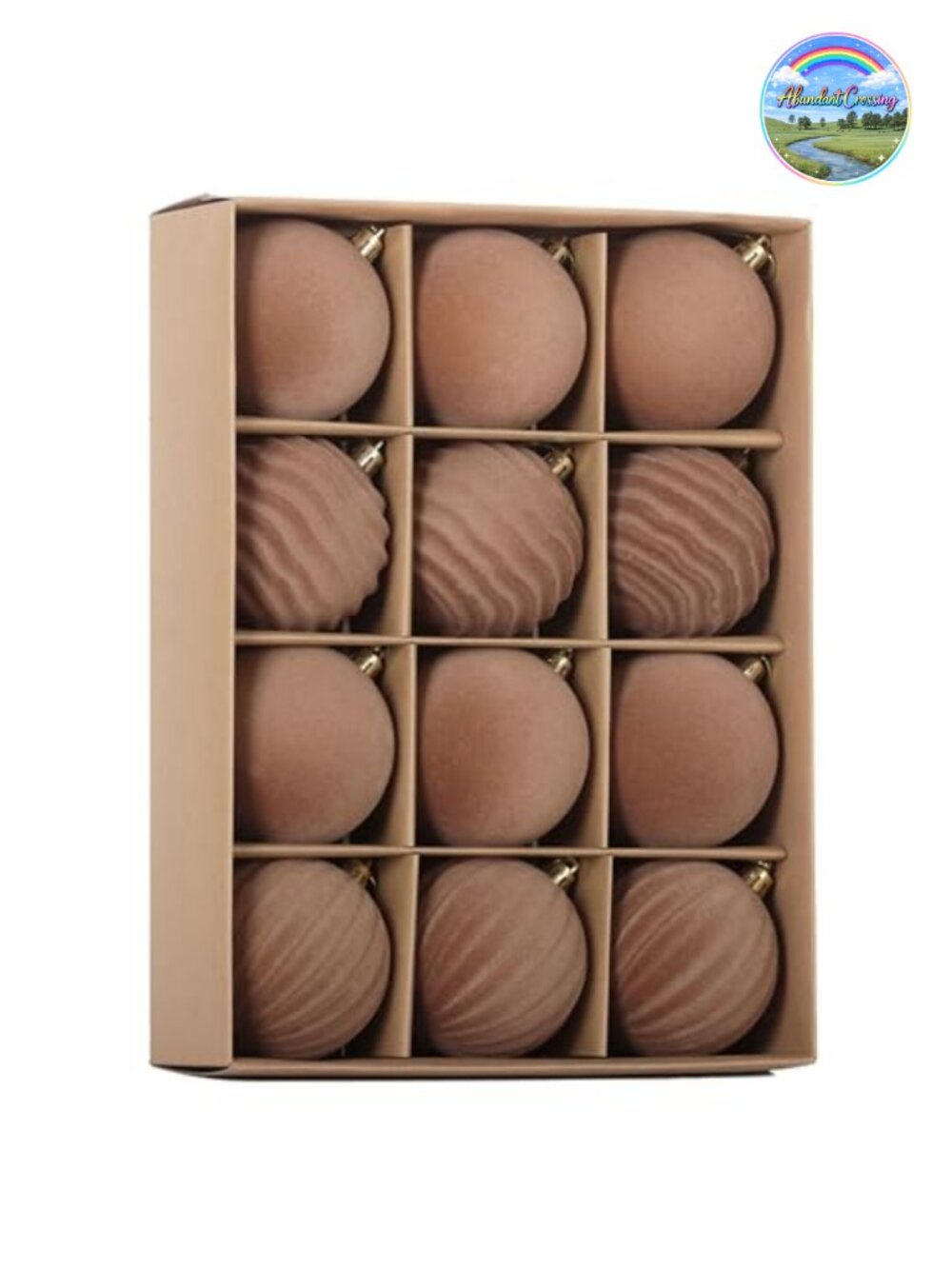 Velvet Christmas Ornaments 3.15in 12Pcs Set Shatterproof Plastic Holiday Tree